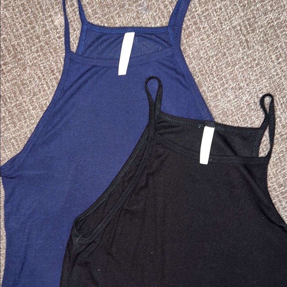 Active USA Fitted Sleeveless Tank Tops in Blue and Black